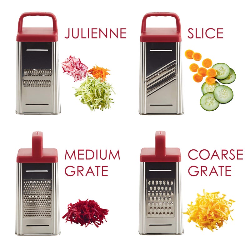 Rachael Ray Tools and Gadgets Stainless Steel Box Grater for Vegetables, Chocolate, Hard Cheeses, and more, Red(9.43 x 8.84 x 8.06 inches) - Image 5